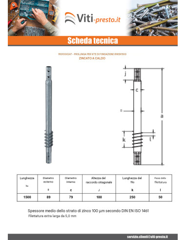 1 x Prolunga per viti di fondazione 89X5X1500...