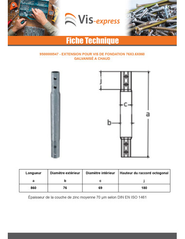 1 x Prolunga per viti di fondazione 76X3.6X860...