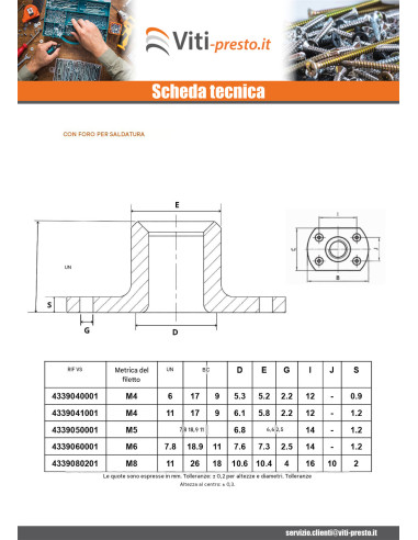 1 x Dado Cilindrico A Saldare capo interno M8...