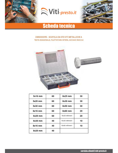 1 x Set 570 Vite Per Metalli Testa Esagonale...