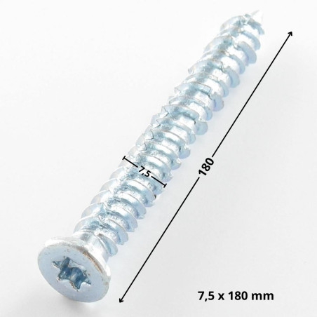 1 x Vite Calcestruzzo Testa Forata Ridotta 7,5X180 T30 Zincate