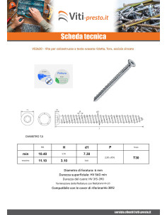Vite Calcestruzzo Testa Forata Ridotta 7,5 x 112 T30 Zincate 2