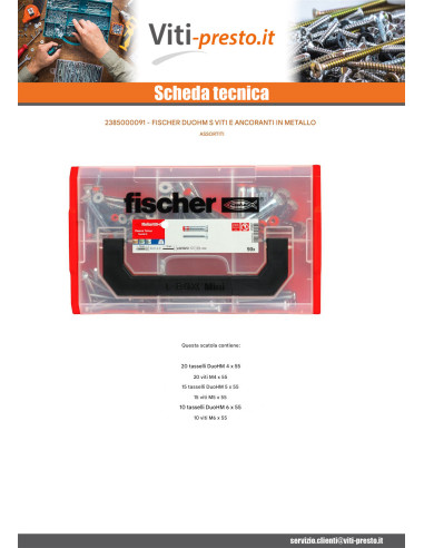 1 x Set Vite E Tassello Metallico Fischer DUOHM S