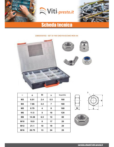 1 x Set 1140 Dado Acciaio Inox A4