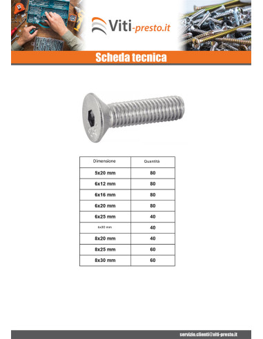 1 x Set 1240 Vite Per Metalli Testa Forata Con...