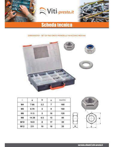 1 x Set 1760 Dado E Rondella Acciaio Inox A4