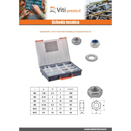 1 x Set 1760 Dado E Rondella Acciaio Inox A4