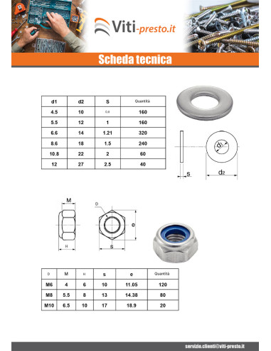 1 x Set 1760 Dado E Rondella Acciaio Inox A4