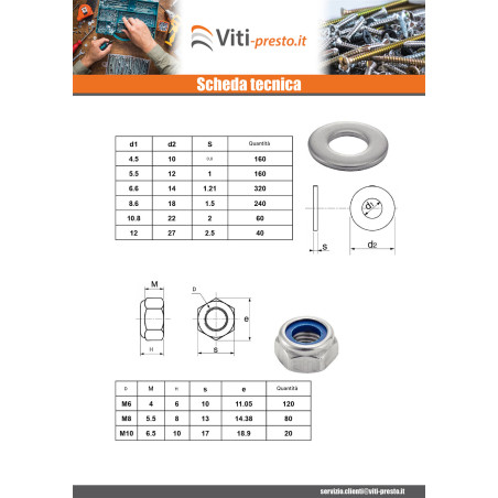 1 x Set 1760 Dado E Rondella Acciaio Inox A4