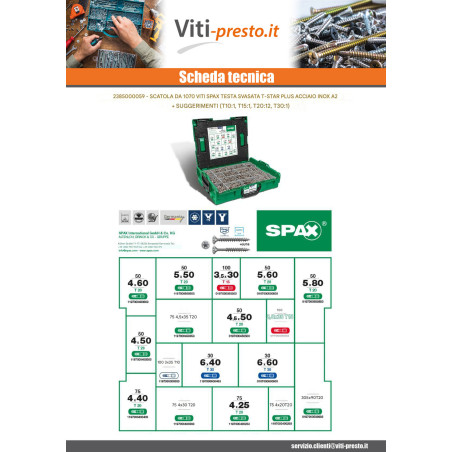 1 x Set 1070 Spax Testa Forata T-STAR DI PIÙ Acciaio Inox A2