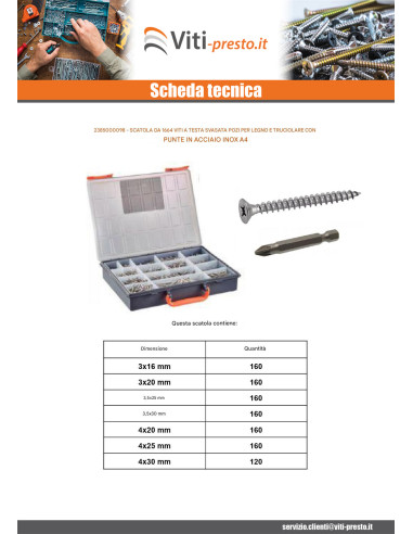 1 x Set 1664 Vite Per Legno E Truciolato Testa...