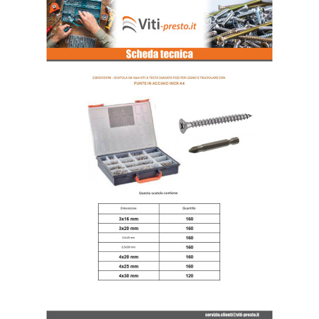 1 x Set 1664 Vite Per Legno E Truciolato Testa Forata Pozy + Punta Acciaio Inox A4