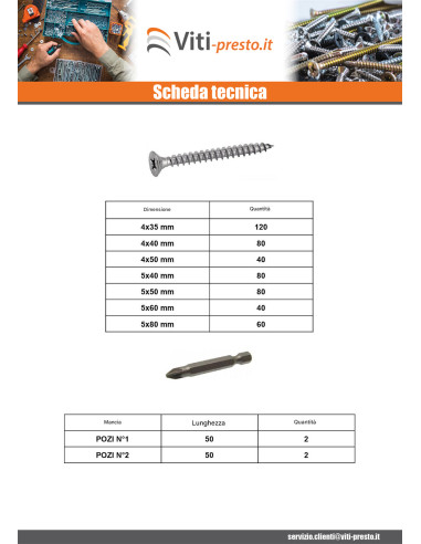 1 x Set 1664 Vite Per Legno E Truciolato Testa...