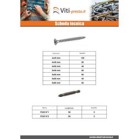 1 x Set 1664 Vite Per Legno E Truciolato Testa Forata Pozy + Punta Acciaio Inox A4
