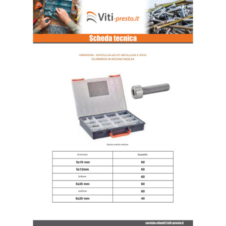 1 x Set 620 Vite Per Metalli A Esagono Incassato Acciaio Inox A4