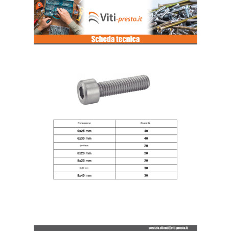 1 x Set 620 Vite Per Metalli A Esagono Incassato Acciaio Inox A4