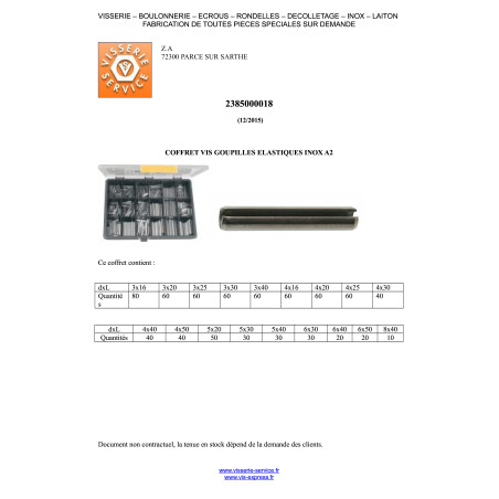 1 x Set 810 Pasadores ELAST Acciaio Inox A2