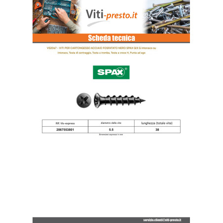 1 x Vite Per Cartongesso Spax Phillips 2 5,5X38 Acciaio Fosfato GIX-G