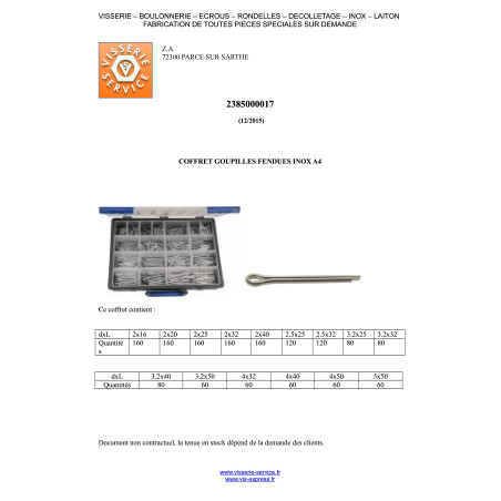 1 x Set 1580 Pasadores Con Intaglio Acciaio Inox A2