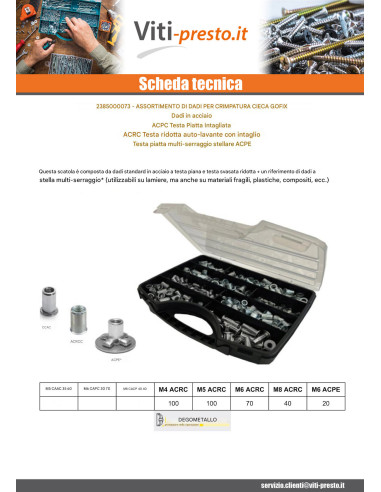 1 x Set 500 Dado rivettabile Acciaio DEGOMETAL