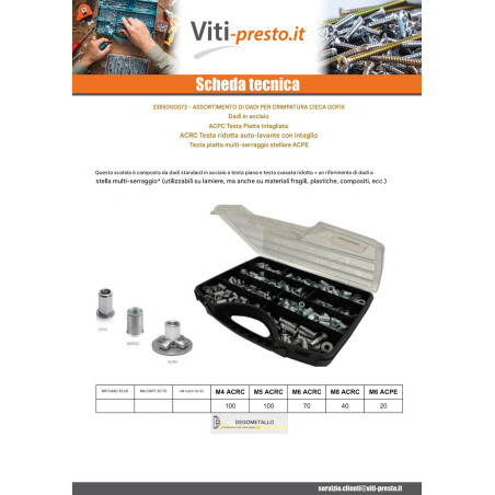 1 x Set 500 Dado rivettabile Acciaio DEGOMETAL