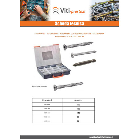 1 x Set 1684 Vite Per Lamiera Testa Cilindrica / Testa Forata Pozy + Punta Acciaio Inox A4