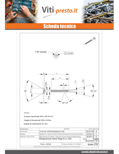 1 x Vite Bandella 6X50 Filettatura Parziale T30...