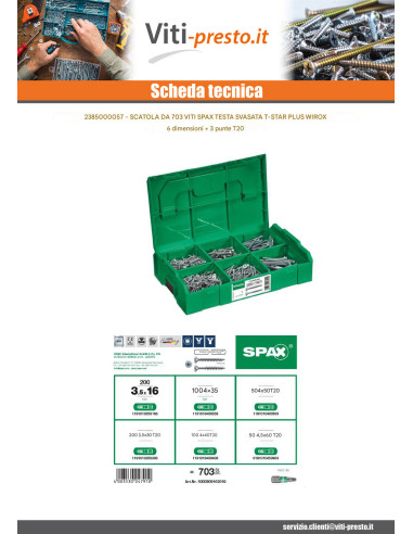 1 x Set 703 Spax Testa Forata T-STAR+ WIROX