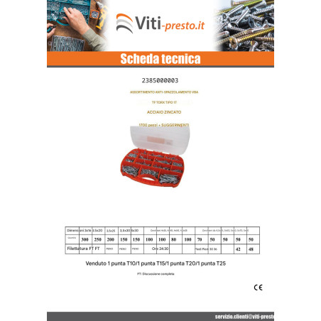 1 x Set 1700 Viti per legno TEKOR Testa Forata Torx cut Chiodo Anti-Spacco 17 Zincate Con Punta