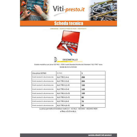 1 x Set Pinze GO9600 + 100 Rivetto DEGOMETAL