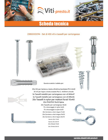 1 x Set 455 Vite E Tassello Cartongesso