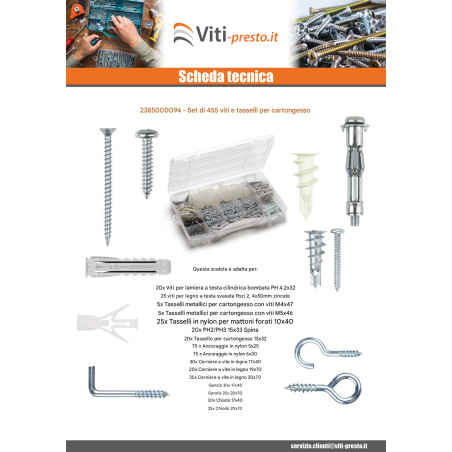 1 x Set 455 Vite E Tassello Cartongesso
