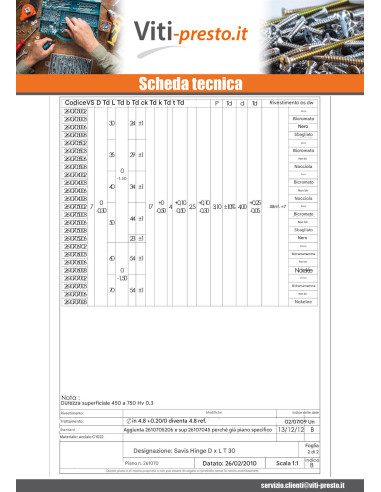 1 x Vite Bandella 7X50 Filettatura Parziale T30...