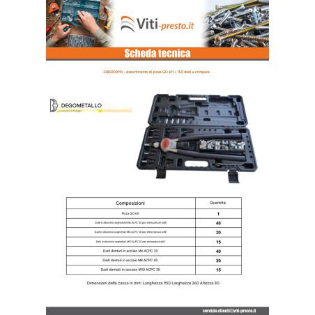1 x Set Pinze GO611 + 150 Dadi Rivettabili DEGOMETAL