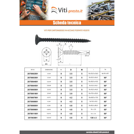 1 x Vite Per Cartongesso Vite TTPC Phillips 2 4,8X110 Acciaio Fosfato
