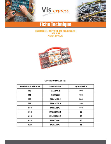 1 x Set 850 Rondella Zincate Serie M (Medium)