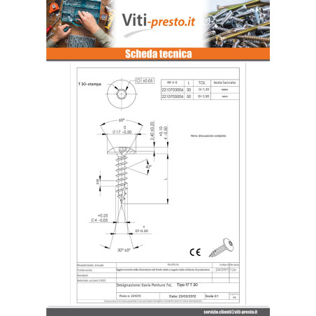 1 x Viti per legno TEKOR Vite Bandella 7X30 Filettata Su 30 T30 Acciaio Zincato Nero cut Chiodo Anti-Spacco 17