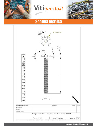 1 x Vite Per Metalli Piatta Chiave Esagonale Da...