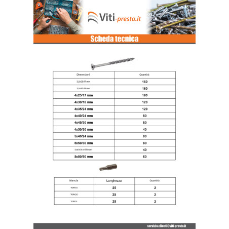 1 x Set 1666 Vite Per Legno E Truciolato Testa Forata TX + Punta Acciaio Inox A4