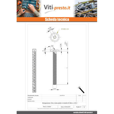 1 x Vite Per Metalli Piatta Chiave Esagonale Da 4 M6X35 Acciaio Zincato Nero