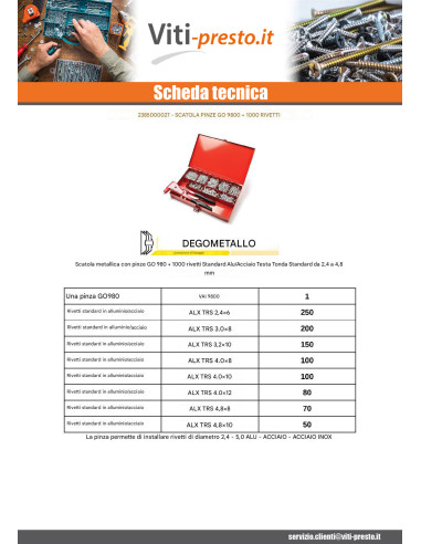 1 x Set Pinze GO9800 + 1000 Rivetto DEGOMETAL