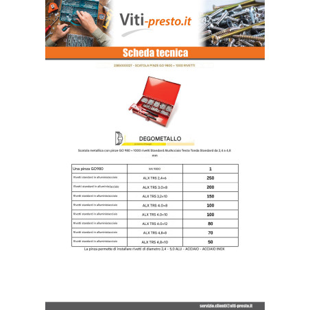 1 x Set Pinze GO9800 + 1000 Rivetto DEGOMETAL