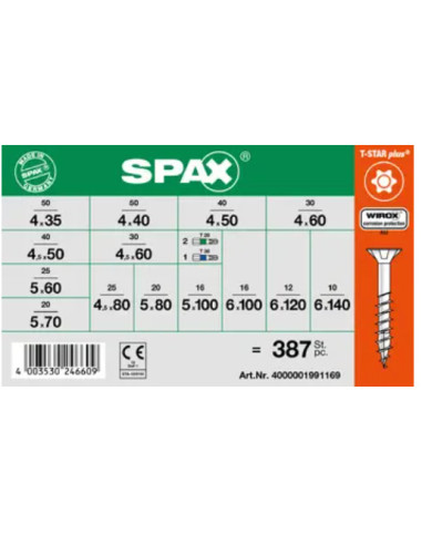 1 x Set 364 Viti Per Legno Testa Forata T-STAR...