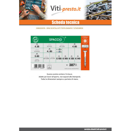 1 x Set 364 Viti Per Legno Testa Forata T-STAR WIROX + 3 Punta