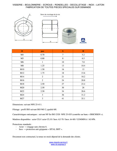 1 x Dado autobloccante Con Intaglio M14 H130...