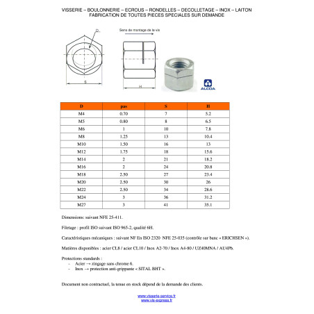 1 x Dado autobloccante Con Intaglio M14 H130 Classe 8 Zincate